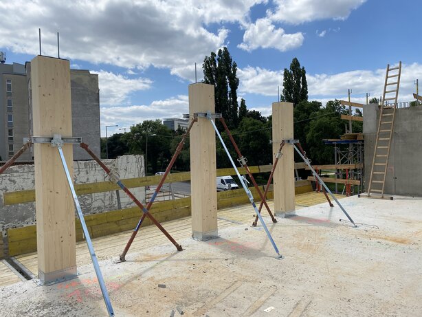 Wooden elements on the construction site