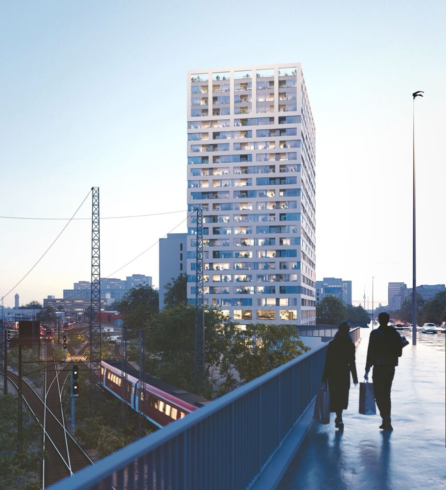 Wohnhochhaus LIESE in Berlin: Visualisierung Gebäude in der bestehenden Umgebung